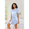 Ekouaer Satin Nightgowns for Women Short Sleeve Button Down Sleepshirt(Light Blue)