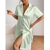 Ekouaer Satin Nightgowns for Women Short Sleeve Button Down Sleepshirt(Light Green)