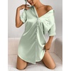 Ekouaer Satin Nightgowns for Women Short Sleeve Button Down Sleepshirt(Light Green)