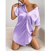 Ekouaer Satin Nightgowns for Women Short Sleeve Button Down Sleepshirt(Light Purple)