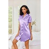 Ekouaer Satin Nightgowns for Women Short Sleeve Button Down Sleepshirt(Light Purple)