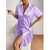 Ekouaer Satin Nightgowns for Women Short Sleeve Button Down Sleepshirt(Light Purple)