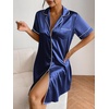 Ekouaer Satin Nightgowns for Women Short Sleeve Button Down Sleepshirt(Navy Blue)