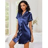 Ekouaer Satin Nightgowns for Women Short Sleeve Button Down Sleepshirt(Navy Blue)