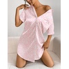 Ekouaer Satin Nightgowns for Women Short Sleeve Button Down Sleepshirt(Pink Leopard)