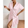 Ekouaer Satin Nightgowns for Women Short Sleeve Button Down Sleepshirt(Pink Leopard)