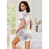Ekouaer Satin Nightgowns for Women Short Sleeve Button Down Sleepshirt(Purple Floral)
