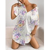 Ekouaer Satin Nightgowns for Women Short Sleeve Button Down Sleepshirt(Purple Floral)