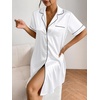 Ekouaer Satin Nightgowns for Women Short Sleeve Button Down Sleepshirt(White)