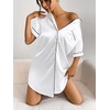 Ekouaer Satin Nightgowns for Women Short Sleeve Button Down Sleepshirt(White)
