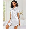 Ekouaer Satin Nightgowns for Women Short Sleeve Button Down Sleepshirt(White)