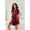 Ekouaer Satin Nightgowns for Women Short Sleeve Button Down Sleepshirt(Wine Red)