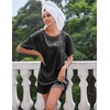 Ekouaer Silk Nightgown for Women Short Sleeve Satin Sleep Shirts(Black)