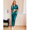 Ekouaer Silk Pajamas for Womens Set 2 Piece Fall Pjs Button Down Sleepwear(Blue Green)