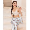 Ekouaer Silk Pajamas for Womens Set 2 Piece Fall Pjs Button Down Sleepwear(Blue Striped Teddy)