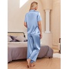 Ekouaer Silk Pajamas for Womens Set 2 Piece Fall Pjs Button Down Sleepwear(Light Blue)
