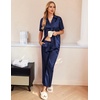 Ekouaer Silk Pajamas for Womens Set 2 Piece Fall Pjs Button Down Sleepwear(Navy Blue)