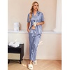 Ekouaer Silk Pajamas for Womens Set 2 Piece Fall Pjs Button Down Sleepwear(Navy White Stripe)