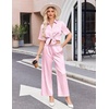 Ekouaer Silk Pajamas for Womens Set 2 Piece Fall Pjs Button Down Sleepwear(Pink White Stripe)