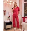 Ekouaer Silk Pajamas for Womens Set 2 Piece Fall Pjs Button Down Sleepwear(Red)