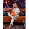 Ekouaer Silk Pajamas for Womens Set 2 Piece Fall Pjs Button Down Sleepwear(White-halloween)
