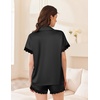 Ekouaer Women Lace Satin Pajama Set Button Down Silk Pjs Shorts Set XS-XXL(Black)