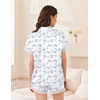 Ekouaer Women Lace Satin Pajama Set Button Down Silk Pjs Shorts Set XS-XXL(Blue Bow Hydrangea)