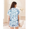 Ekouaer Women Lace Satin Pajama Set Button Down Silk Pjs Shorts Set XS-XXL(Blue Chinoiserie)