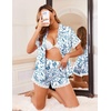 Ekouaer Women Lace Satin Pajama Set Button Down Silk Pjs Shorts Set XS-XXL(Blue Chinoiserie)