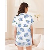 Ekouaer Women Lace Satin Pajama Set Button Down Silk Pjs Shorts Set XS-XXL(Blue Hydrangea)