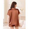 Ekouaer Women Lace Satin Pajama Set Button Down Silk Pjs Shorts Set XS-XXL(Brown)