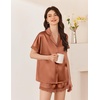 Ekouaer Women Lace Satin Pajama Set Button Down Silk Pjs Shorts Set XS-XXL(Brown)