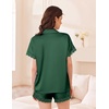 Ekouaer Women Lace Satin Pajama Set Button Down Silk Pjs Shorts Set XS-XXL(Green)