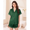 Ekouaer Women Lace Satin Pajama Set Button Down Silk Pjs Shorts Set XS-XXL(Green)