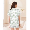 Ekouaer Women Lace Satin Pajama Set Button Down Silk Pjs Shorts Set XS-XXL(Green Leaves)