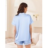 Ekouaer Women Lace Satin Pajama Set Button Down Silk Pjs Shorts Set XS-XXL(Light Blue)