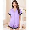 Ekouaer Women Lace Satin Pajama Set Button Down Silk Pjs Shorts Set XS-XXL(Light Purple)