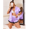 Ekouaer Women Lace Satin Pajama Set Button Down Silk Pjs Shorts Set XS-XXL(Light Purple)