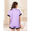 Ekouaer Women Lace Satin Pajama Set Button Down Silk Pjs Shorts Set XS-XXL(Light Purple)