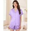Ekouaer Women Lace Satin Pajama Set Button Down Silk Pjs Shorts Set XS-XXL(Lilac)