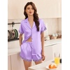 Ekouaer Women Lace Satin Pajama Set Button Down Silk Pjs Shorts Set XS-XXL(Lilac)