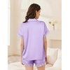 Ekouaer Women Lace Satin Pajama Set Button Down Silk Pjs Shorts Set XS-XXL(Lilac)