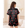 Ekouaer Women Lace Satin Pajama Set Button Down Silk Pjs Shorts Set XS-XXL(Love You Lips)