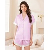 Ekouaer Women Lace Satin Pajama Set Button Down Silk Pjs Shorts Set XS-XXL(Pink)