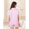 Ekouaer Women Lace Satin Pajama Set Button Down Silk Pjs Shorts Set XS-XXL(Pink)