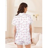 Ekouaer Women Lace Satin Pajama Set Button Down Silk Pjs Shorts Set XS-XXL(Pink Bow Hydrangea)