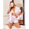 Ekouaer Women Lace Satin Pajama Set Button Down Silk Pjs Shorts Set XS-XXL(Pink Chinoiserie)