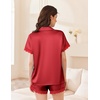 Ekouaer Women Lace Satin Pajama Set Button Down Silk Pjs Shorts Set XS-XXL(Red)