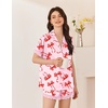 Ekouaer Women Lace Satin Pajama Set Button Down Silk Pjs Shorts Set XS-XXL(Red Bow)