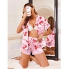 Ekouaer Women Lace Satin Pajama Set Button Down Silk Pjs Shorts Set XS-XXL(Red Bow)